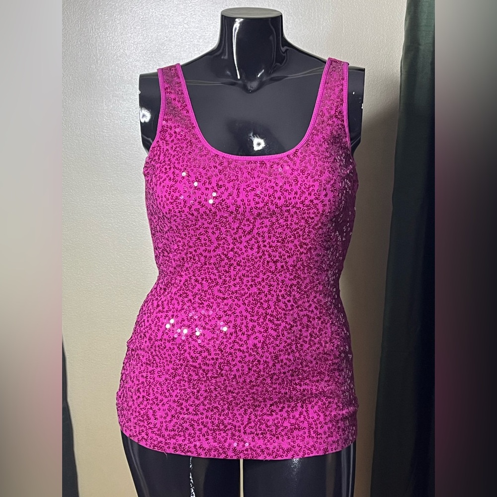 Maroon Sequin Scoop Neck Tank Top - Women’s- Size Large